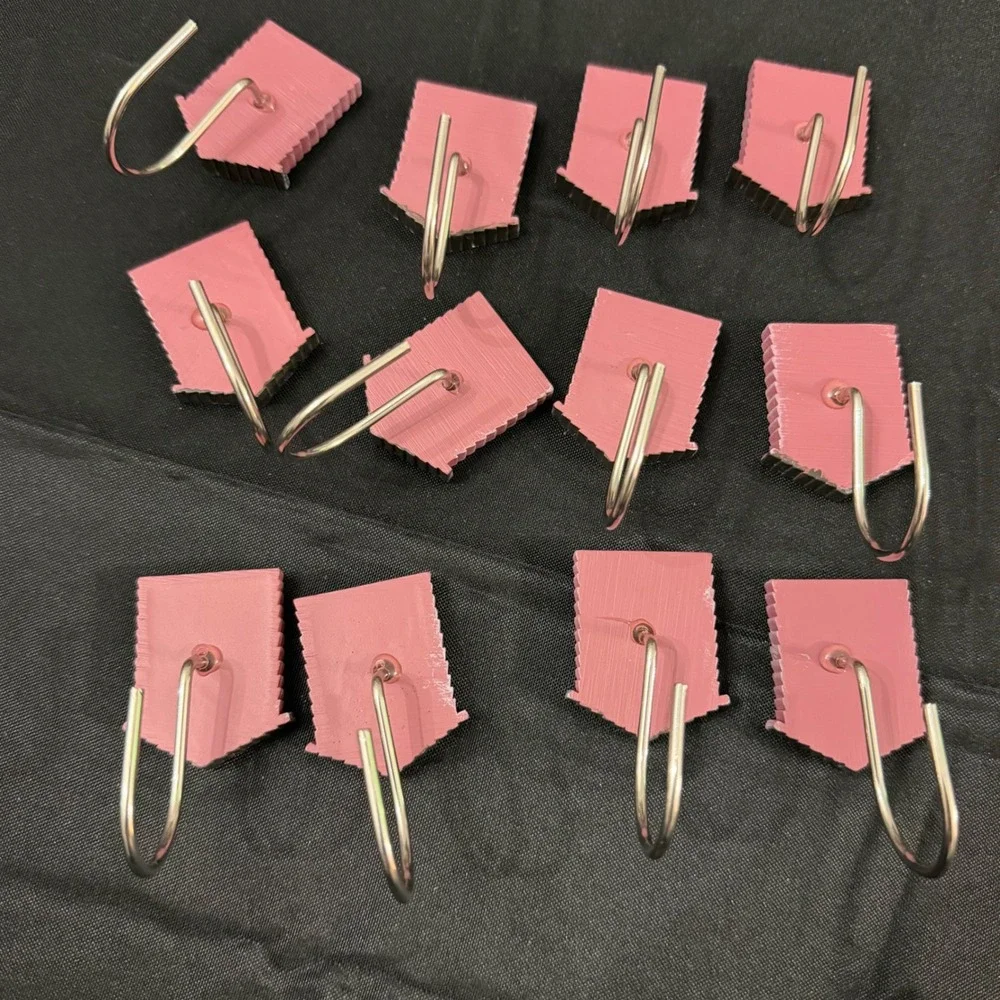 VTG Set 12 Rustic Outhouse Shower Curtain Hooks Mauve Pink Resin Crescent Moon